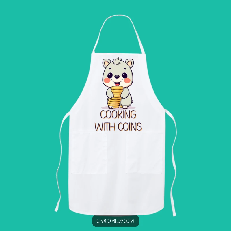 Funny Coin Balancing Animal Apron: Cheerful Chef's Wear, Great Humor Gift
