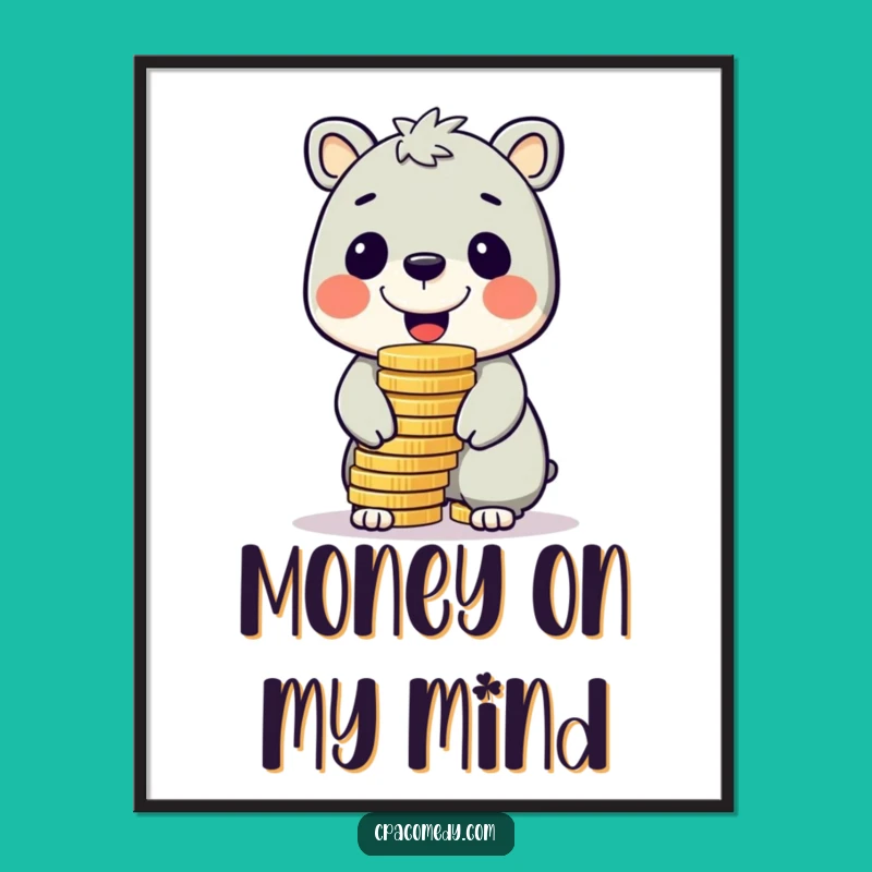 Funny Coin Balancing Animal Digital Art: Cheerful Wealth Print, Instant Humor Gift