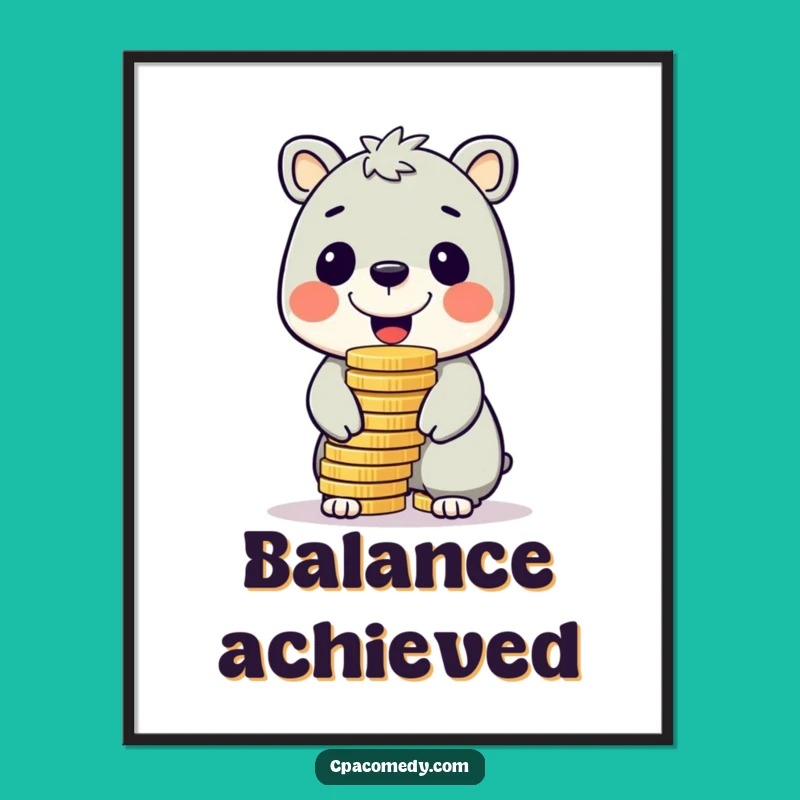 Funny Coin Balancing Animal Poster: Cheerful Wealth Art for Humorous Decor Gift