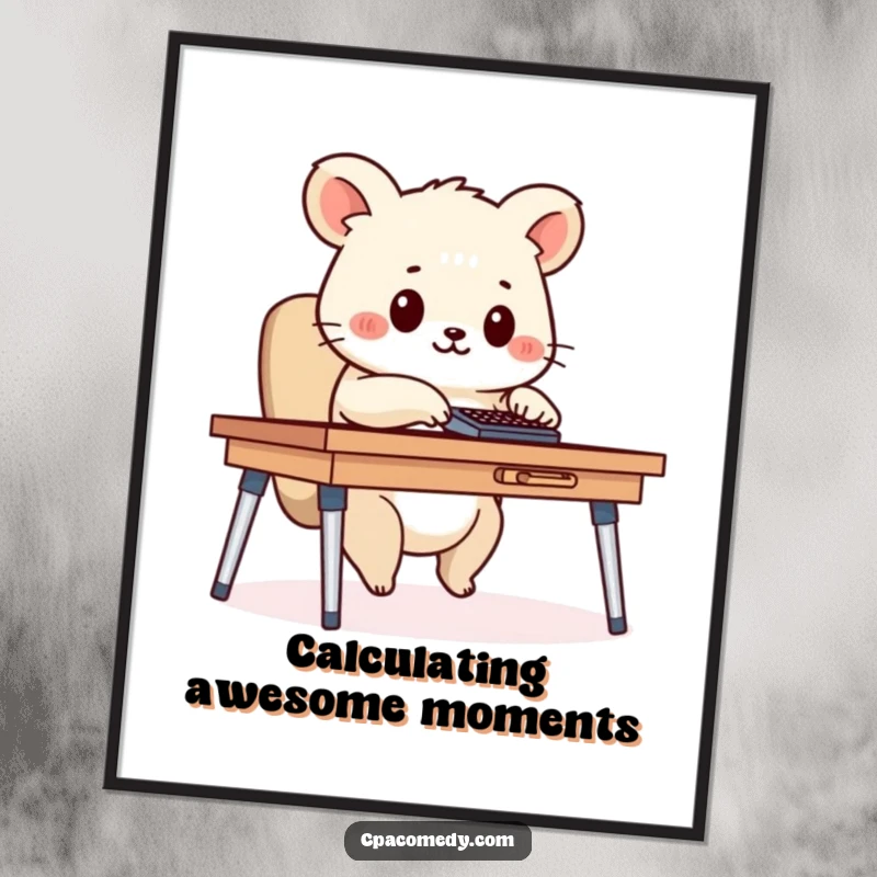 Funny Free Printable Wall Art: An animal sitting at a desk, happily tapping on a calculator with focus.