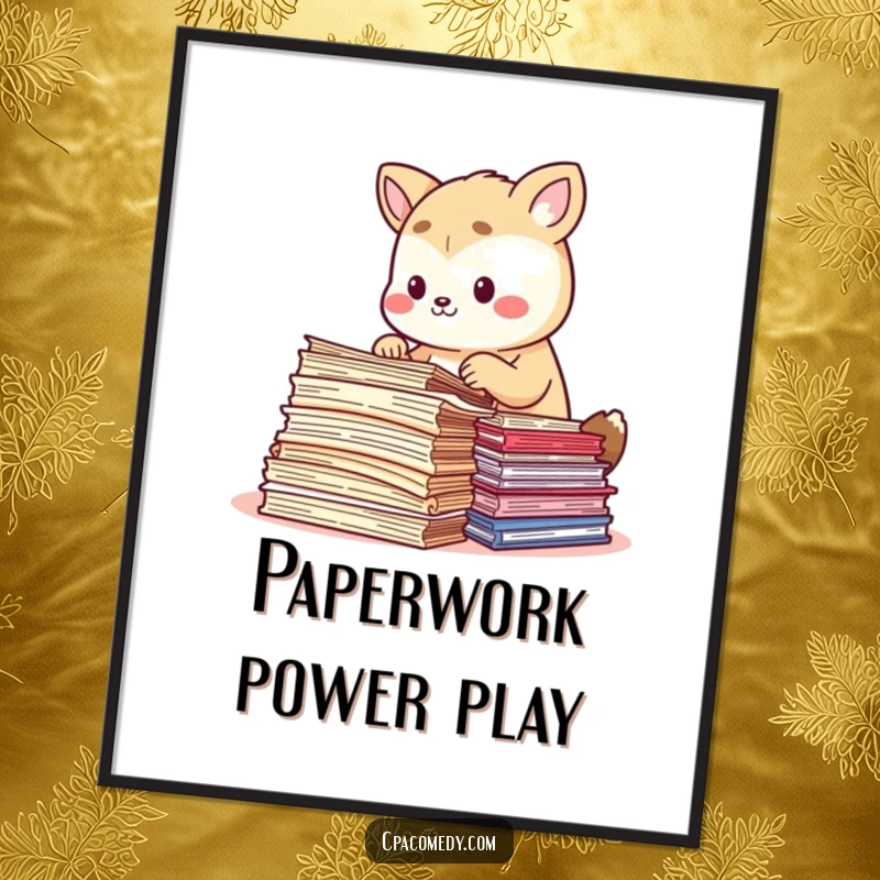 Funny Free Printable Wall Art: An animal focused on carefully sorting colorful stacks of document papers.