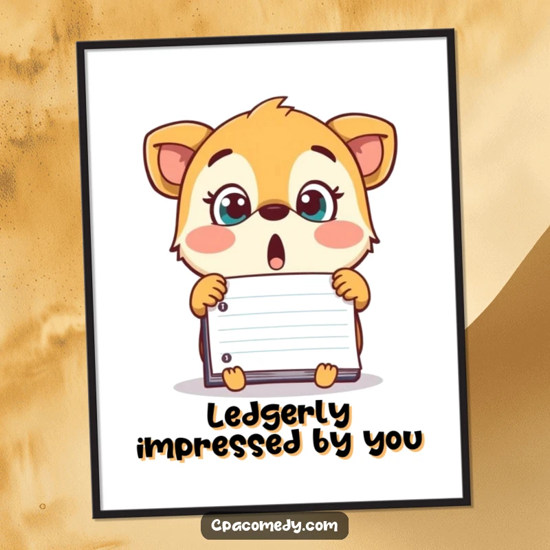 Funny Free Printable Wall Art: A surprised animal looking in disbelief at a very large number in a financial ledger.