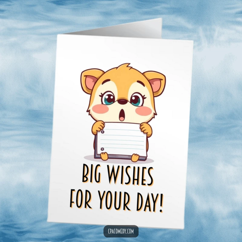 Funny Free Printable Birthday Card: A surprised animal staring wide-eyed at a comically large number in a ledger.
