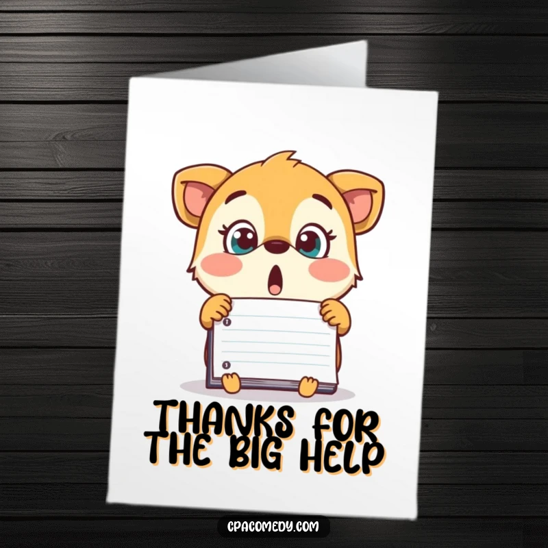 Funny Free Printable Thank You Card: A surprised animal gazing at an unexpectedly large number on a ledger.