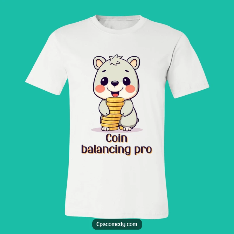 Funny Coin Balancing Animal T-Shirt: Cheerful Wealth Tee, Hilarious Gift